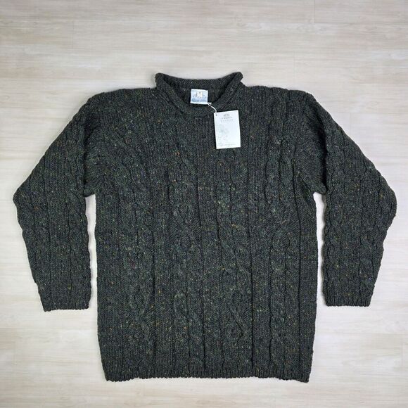 Bonner Of Ireland Cable Knit Fisherman Sweater Men’s Green Speckled Medium NEW - Picture 1 of 10